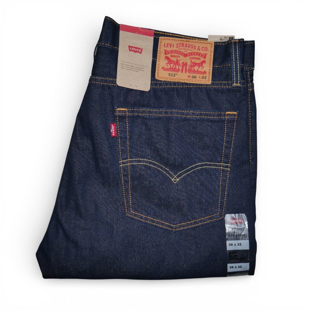 Levi's 513 Slim Straight Fit Jeans Mens Size 36x32 Dark Rinse NWT